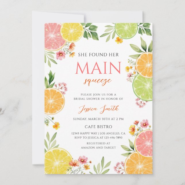 She Found Her Main Squeeze Bridal Shower Invitation (Front)