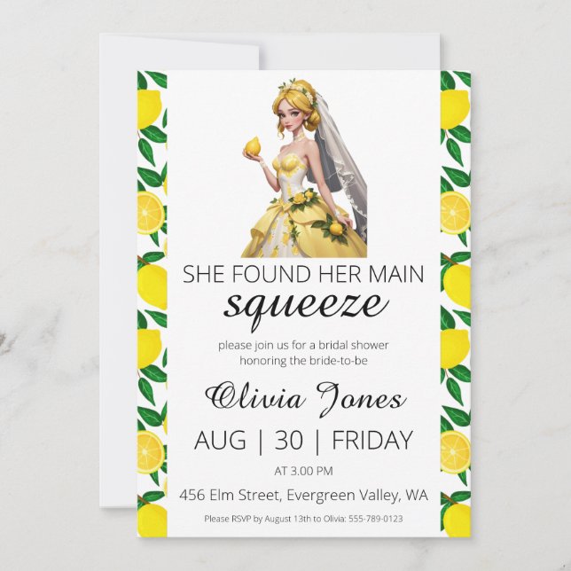 she found her main squeeze bridal shower invitation (Front)