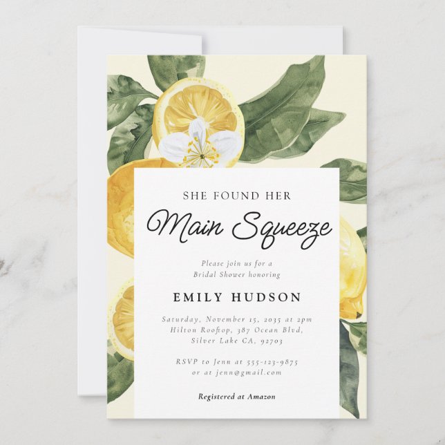 She Found Her Main Squeeze Bridal Shower Invitation (Front)