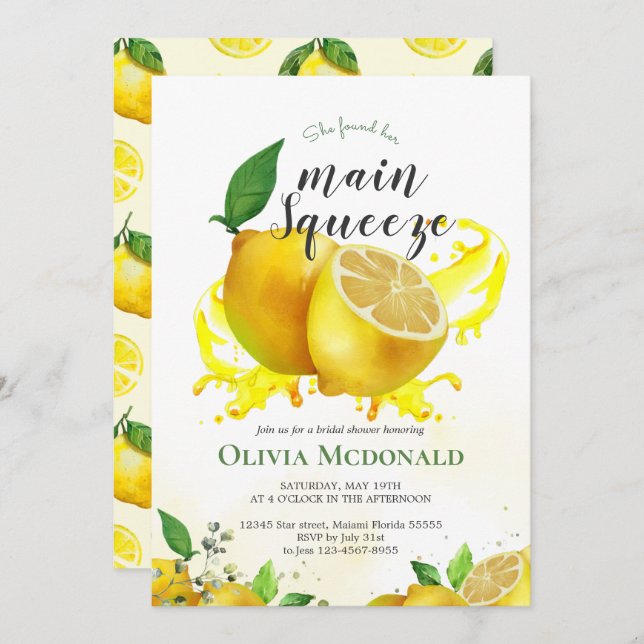 She Found Her Main Squeeze Bridal Shower Invitation (Front/Back)