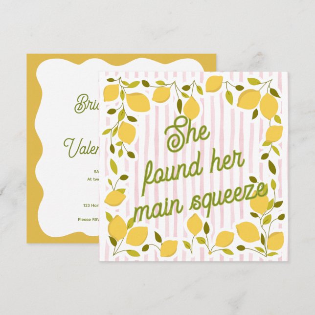 She Found Her Main Squeeze Bridal Shower Invite (Front/Back)