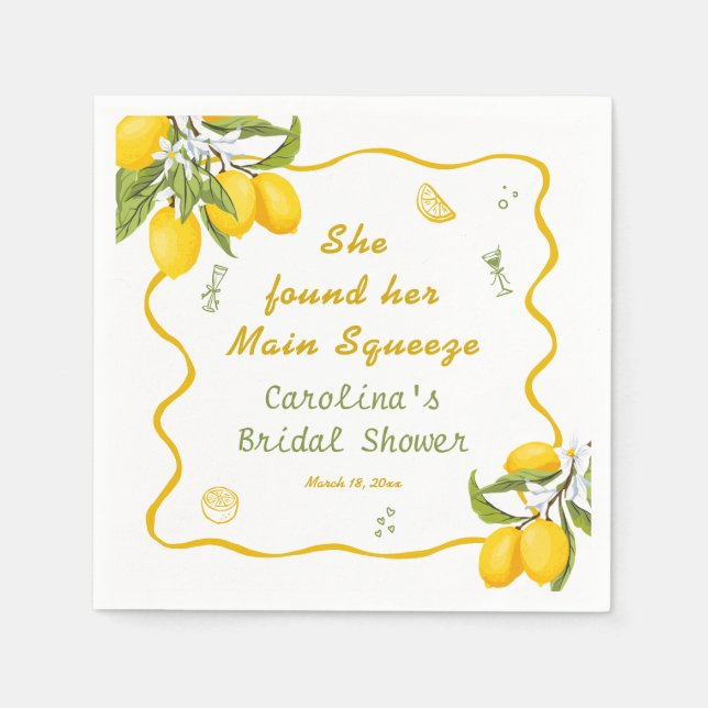 She Found Her Main Squeeze Bridal Shower Lemon  Napkin (Front)