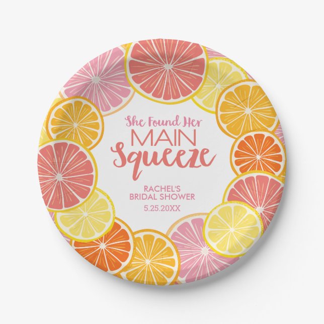 She Found Her Main Squeeze Bridal Shower Paper Plate (Front)