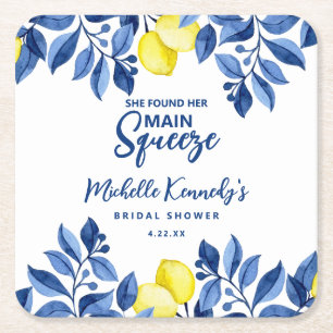 She Found Her Main Squeeze Bridal Shower  Square Paper Coaster