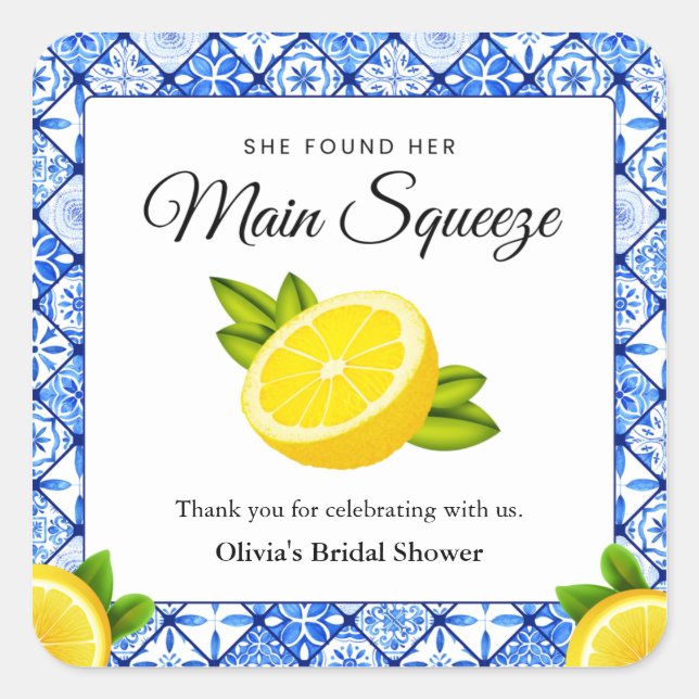 She Found Her Main Squeeze Bridal Shower  Square Sticker (Front)