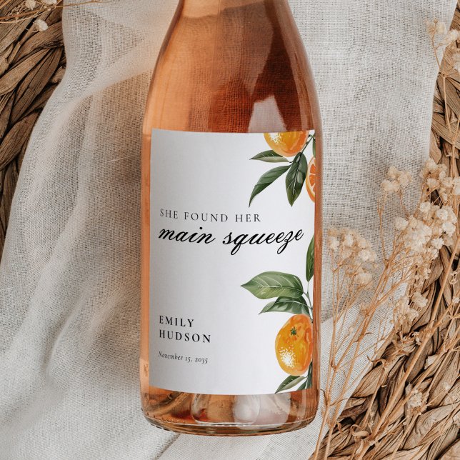 She Found Her Main Squeeze Bridal Shower Wine Label (Creator Uploaded)
