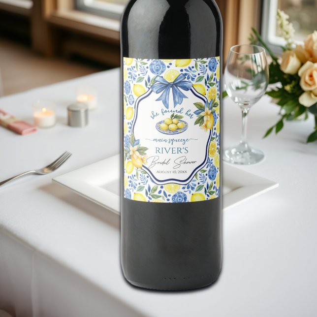 She Found Her Main Squeeze Bridal Shower Wine Label (Creator Uploaded)