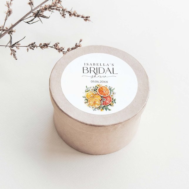 She Found Her Main Squeeze Citrus Bridal Shower Classic Round Sticker (Creator Uploaded)