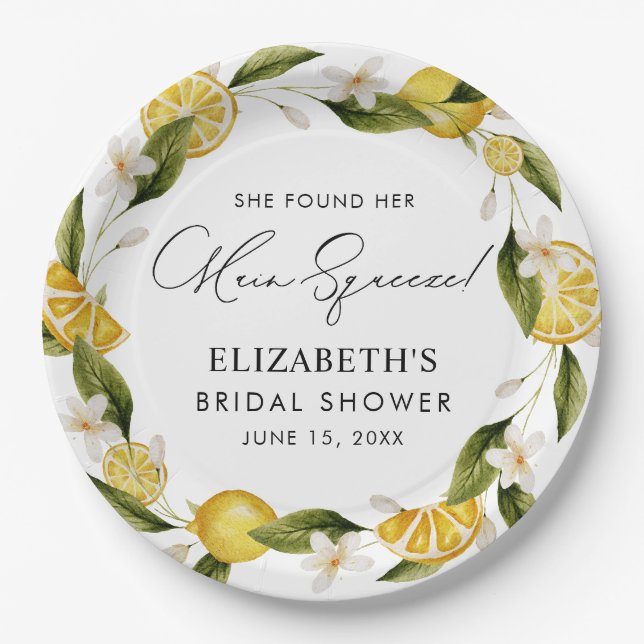She Found Her Main Squeeze Citrus Bridal Shower Paper Plate (Front)