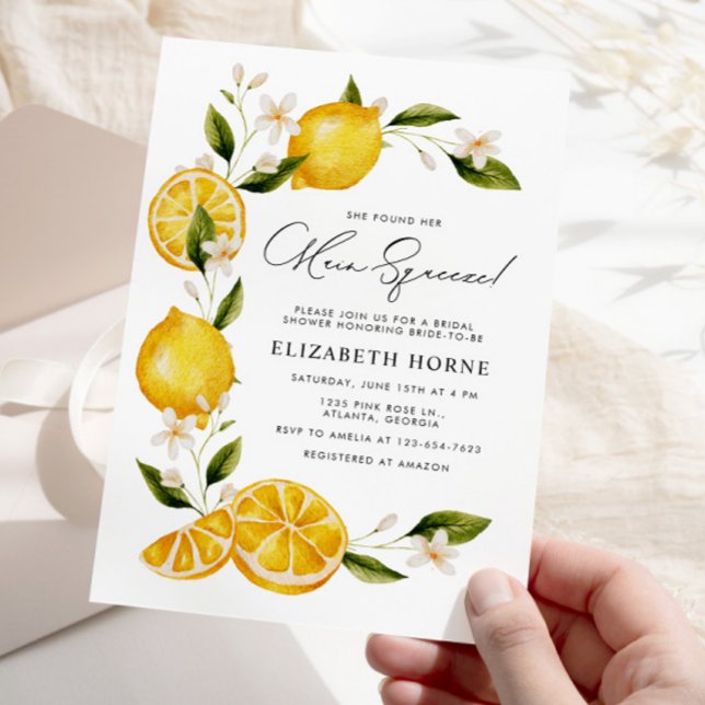 She Found Her Main Squeeze Citrus Floral Bridal  Invitation (Creator Uploaded)