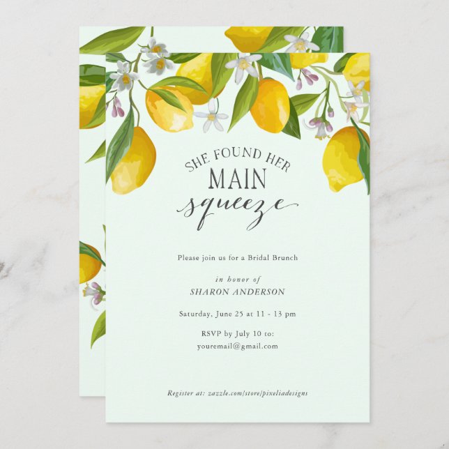 She found her main squeeze, Lemon Bridal Brunch Invitation (Front/Back)