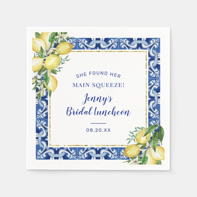 She Found Her Main Squeeze Lemon Bridal Luncheon Napkin (Front)