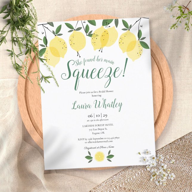 She Found Her Main Squeeze Lemon Bridal Shower Announcement Postcard (Creator Uploaded)
