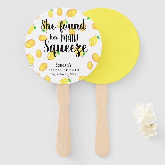 She Found Her Main Squeeze Lemon Bridal Shower  Hand Fan (Front and Back)