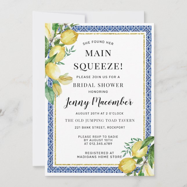 She Found Her Main Squeeze Lemon Bridal Shower Invitation (Front)