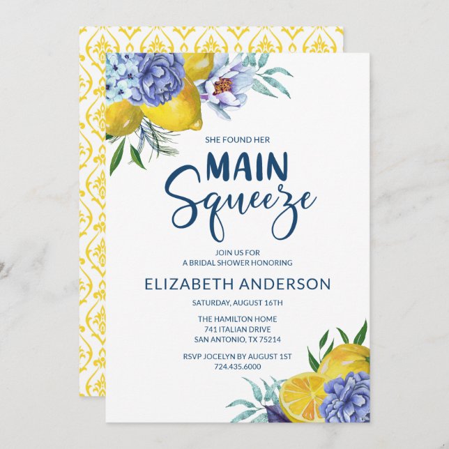 She Found Her Main Squeeze Lemon Bridal Shower Invitation (Front/Back)