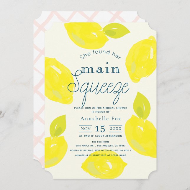 She Found Her Main Squeeze Lemon Bridal Shower Invitation (Front/Back)