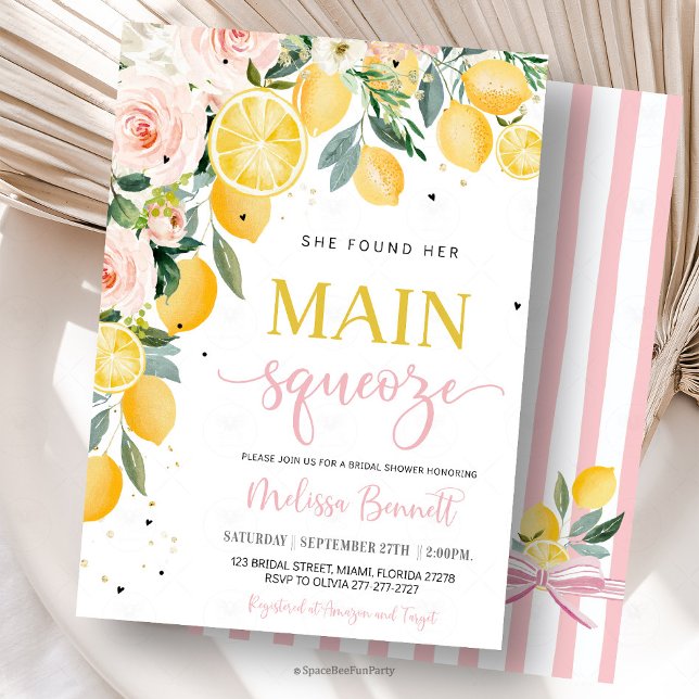 She Found Her Main Squeeze Lemon Bridal Shower  Invitation (She Found Her Main Squeeze Lemon Bridal Shower Invitation)