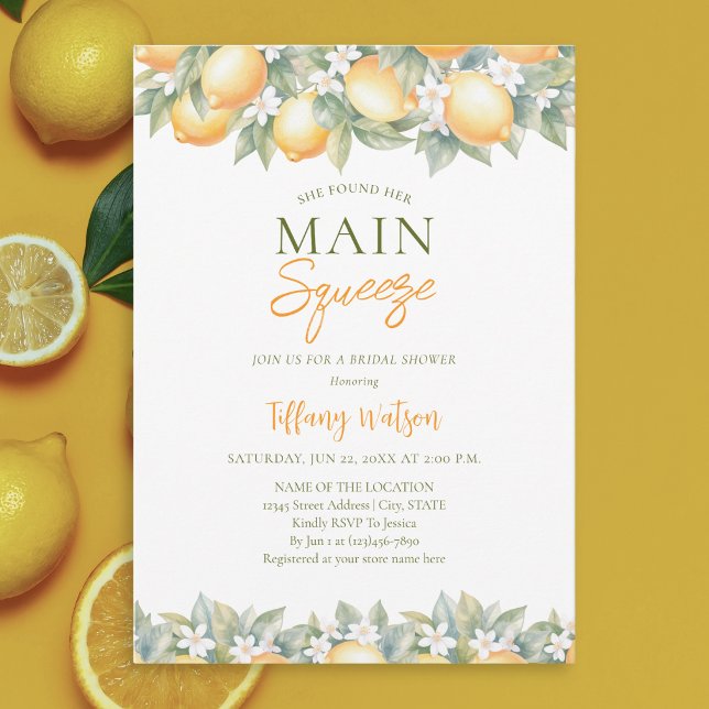 She Found Her Main Squeeze Lemon Bridal Shower Invitation (Creator Uploaded)