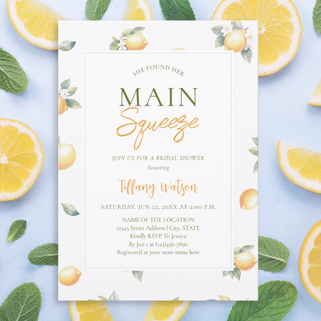 She Found Her Main Squeeze Lemon Bridal Shower Invitation (Creator Uploaded)