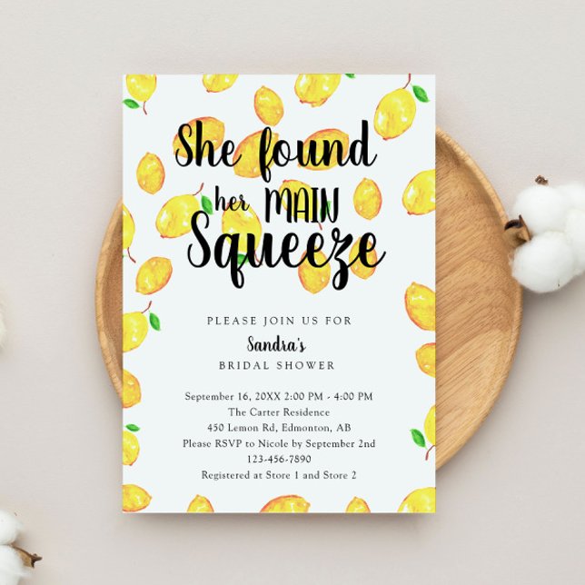 She Found Her Main Squeeze Lemon Bridal Shower  Invitation (Creator Uploaded)