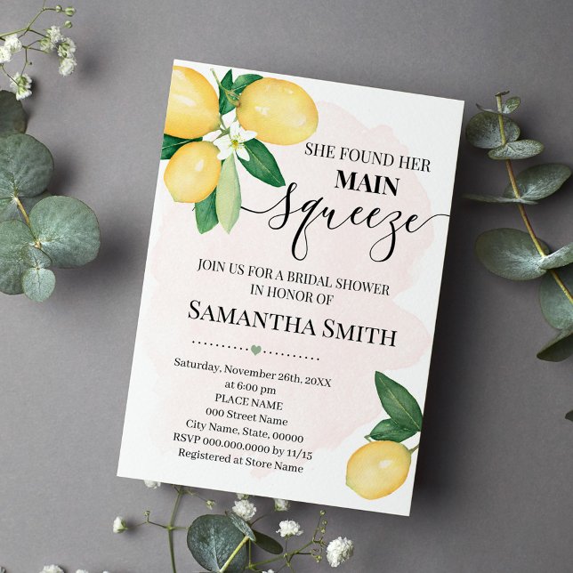 She found her main squeeze lemon bridal shower invitation (Creator Uploaded)