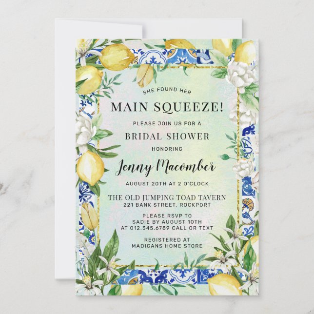 She Found Her Main Squeeze Lemon Bridal Shower  Invitation (Front)