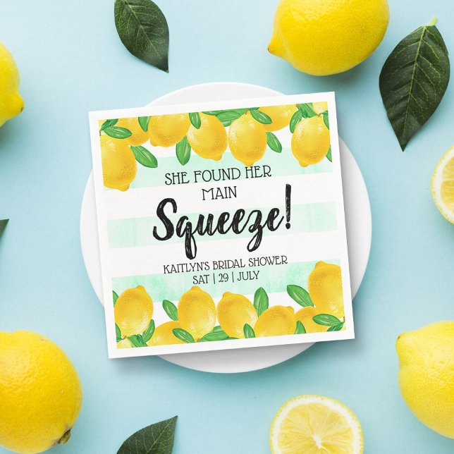 She Found Her Main Squeeze Lemon Bridal Shower Napkin (Creator Uploaded)