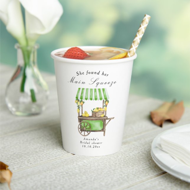 She Found Her Main Squeeze Lemon Bridal Shower Paper Cups (Insitu)