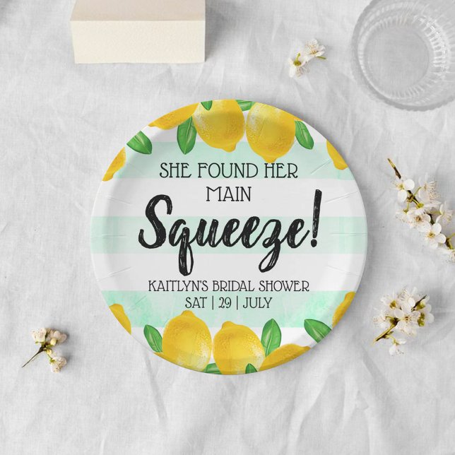 She Found Her Main Squeeze Lemon Bridal Shower Paper Plate (Creator Uploaded)