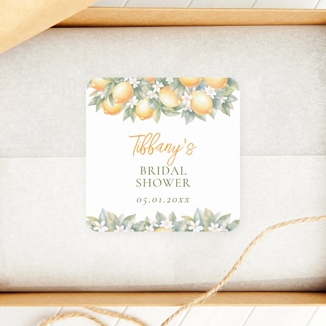 She Found Her Main Squeeze Lemon Bridal Shower Square Sticker (Creator Uploaded)