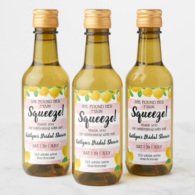 She Found Her Main Squeeze Lemon Bridal Shower Wine Label (Bottles)