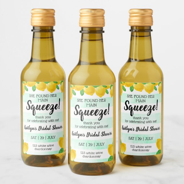 She Found Her Main Squeeze Lemon Bridal Shower Wine Label (Bottles)