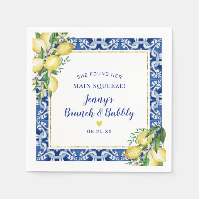 She Found Her Main Squeeze Lemon Brunch Bubbly Napkin (Front)