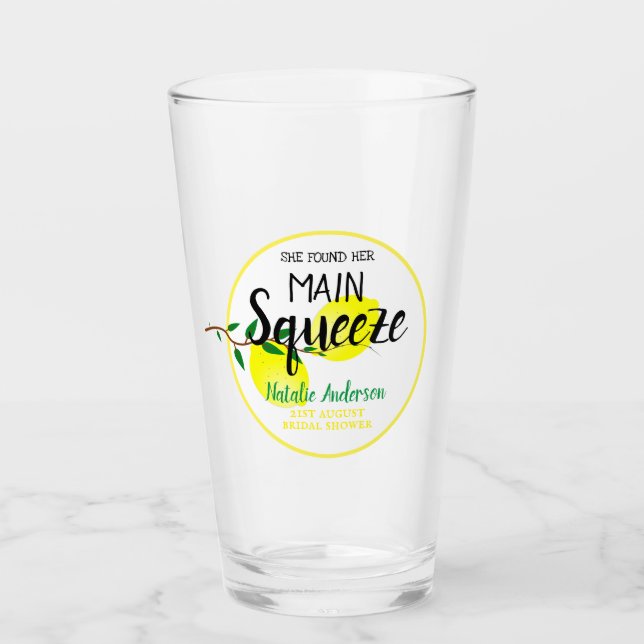 She Found Her Main Squeeze Lemons Bridal Shower Glass (Front)