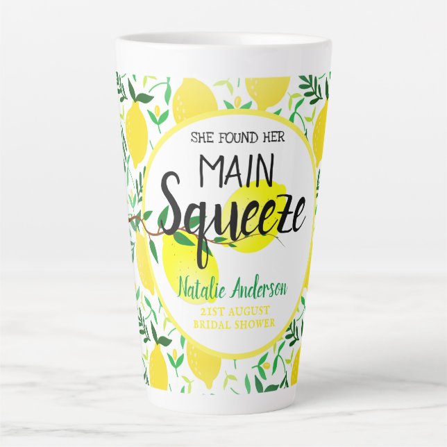 She Found Her Main Squeeze Lemons Bridal Shower Latte Mug (Front)