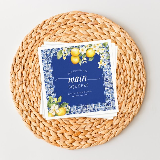 She Found Her Main Squeeze Lemons Bridal Shower Napkin (Creator Uploaded)