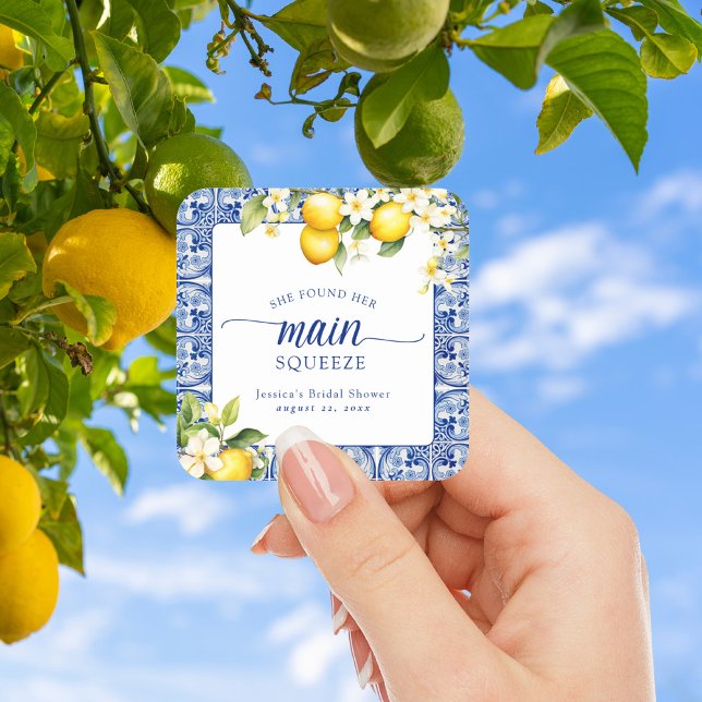 She Found Her Main Squeeze Lemons Bridal Shower Square Sticker (Creator Uploaded)