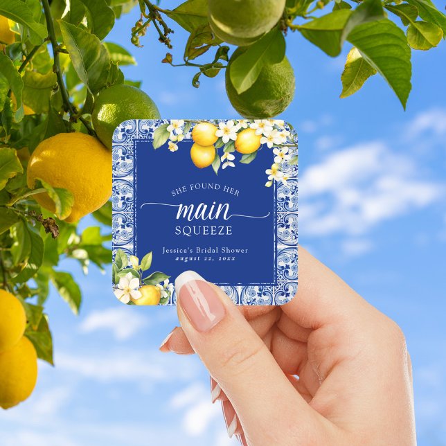 She Found Her Main Squeeze Lemons Bridal Shower Square Sticker (Creator Uploaded)