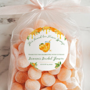 She Found Her Main Squeeze Orange Bridal Shower Classic Round Sticker
