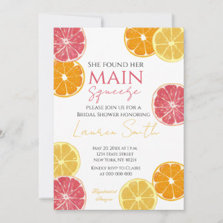 She Found Her Main Squeeze! Vibrant Citrus Bridal  Invitation