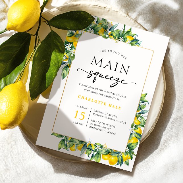 She Found Her Main Squeeze Yellow Bridal Shower Invitation (Creator Uploaded)
