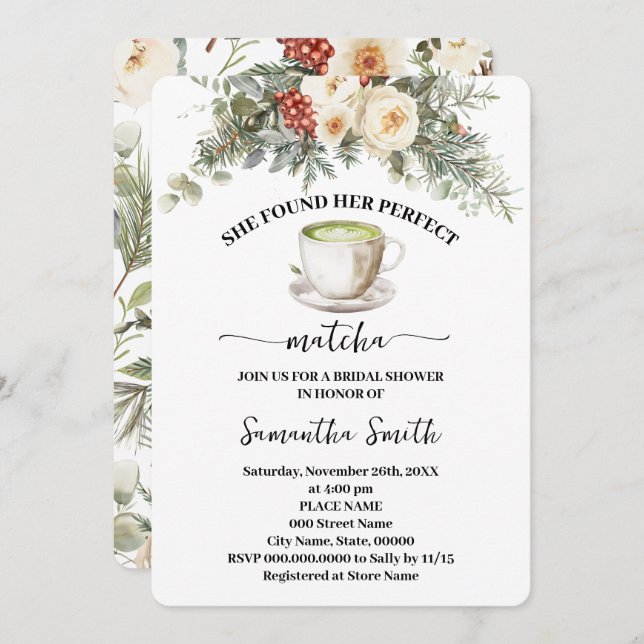 She Found Her Matcha Winter Bridal Shower Invitation (Front/Back)