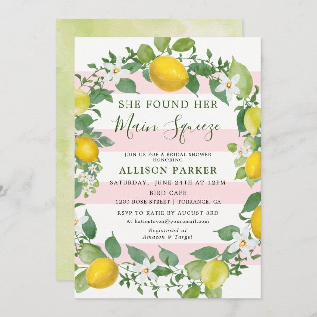 She Found Her Min Squeeze Lemon Bridal Shower Invitation (Front/Back)