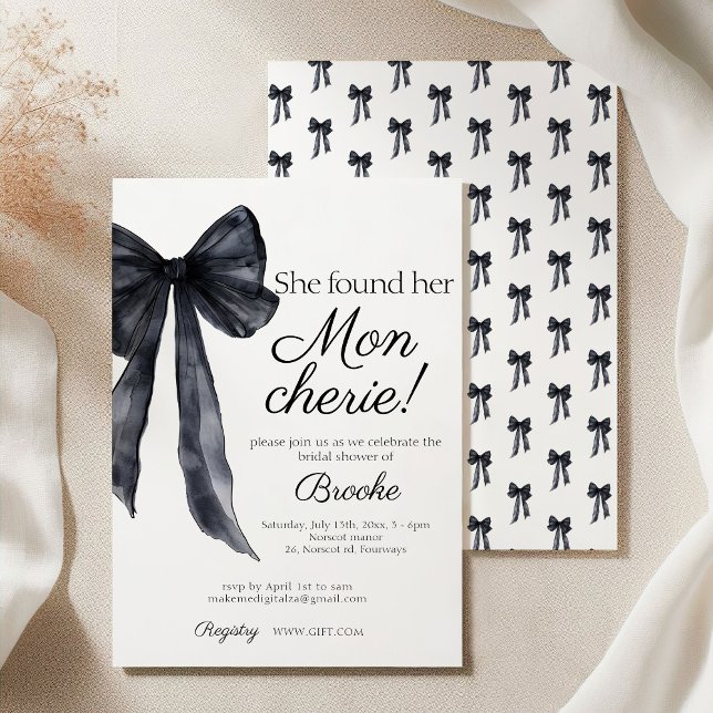 She found her Mon Cherie black bow Bridal Shower Invitation (Creator Uploaded)