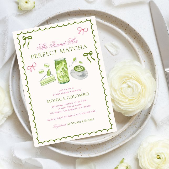 She Found Her Perfect Matcha Bow Bridal Shower Invitation (Creator Uploaded)