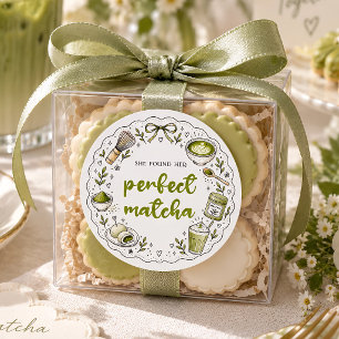 She Found Her Perfect Matcha Bridal Shower Favour Classic Round Sticker