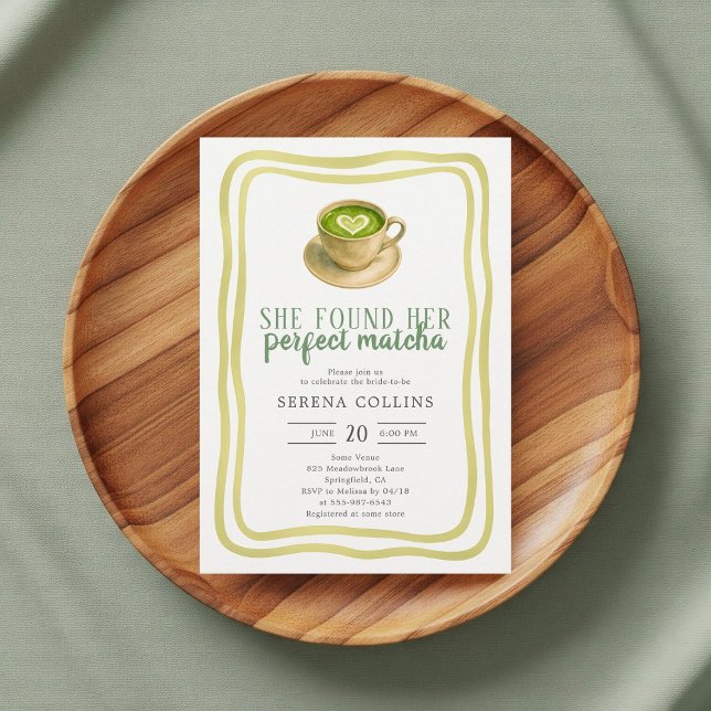 She Found Her Perfect Matcha Bridal Shower Invitat Invitation (Creator Uploaded)