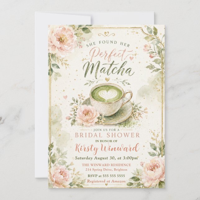 She Found Her Perfect Matcha Bridal Shower Invitation (Front)