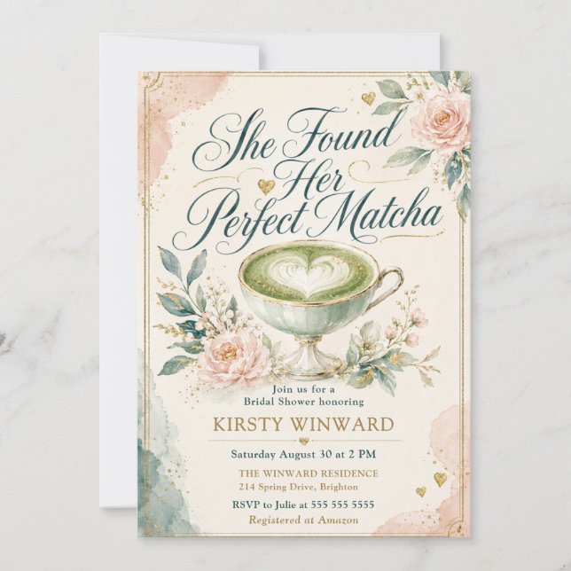 She Found Her Perfect Matcha Bridal Shower Invitation (Front)